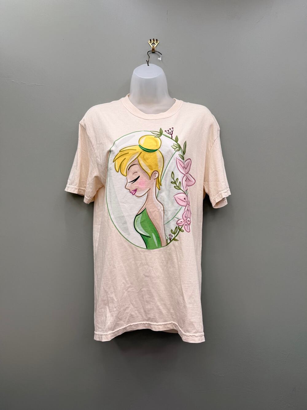 Comfort Colors Tinker Bell Graphic Tee M Ivory Floral Fairy 100% Cotton
